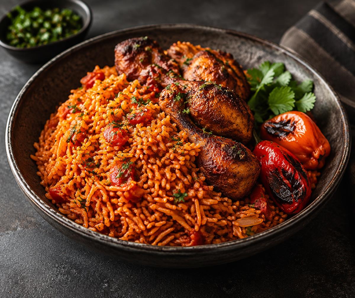 Nigerian jollof rice with chicken